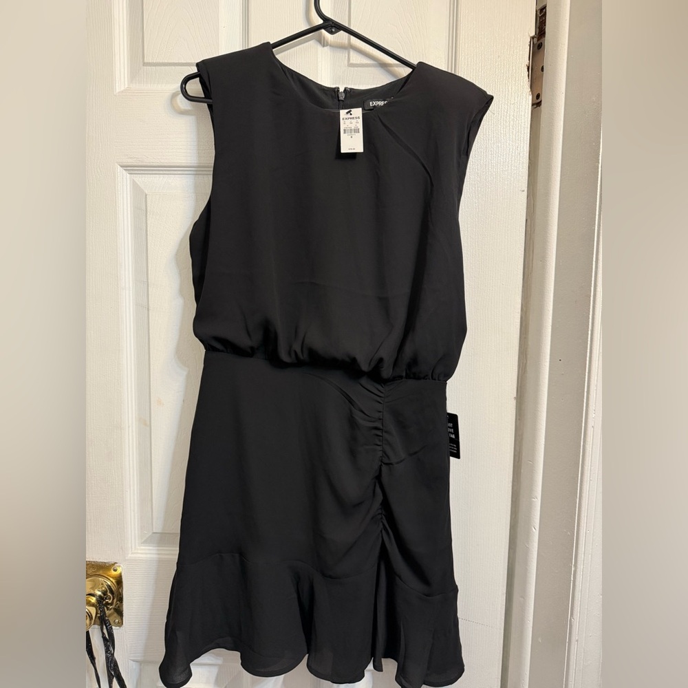 Express Black Ruched Asymmetrical Cocktail Dress